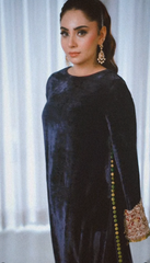 Navy Velvet Kurta & Trousers Set – Pakistani Formal Wear