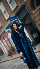 Royal Blue Velvet Kaftan Dress – Pakistani Formal Wear