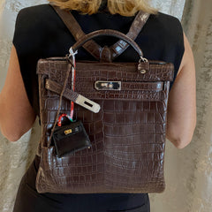 Hermes Kelly Ado 27 Matte Havane Nilo Crocodile with Palladium Hardware - 2001, E Square