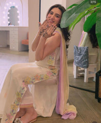 Ivory Pastel Bloom Embroidered 3-Piece Set