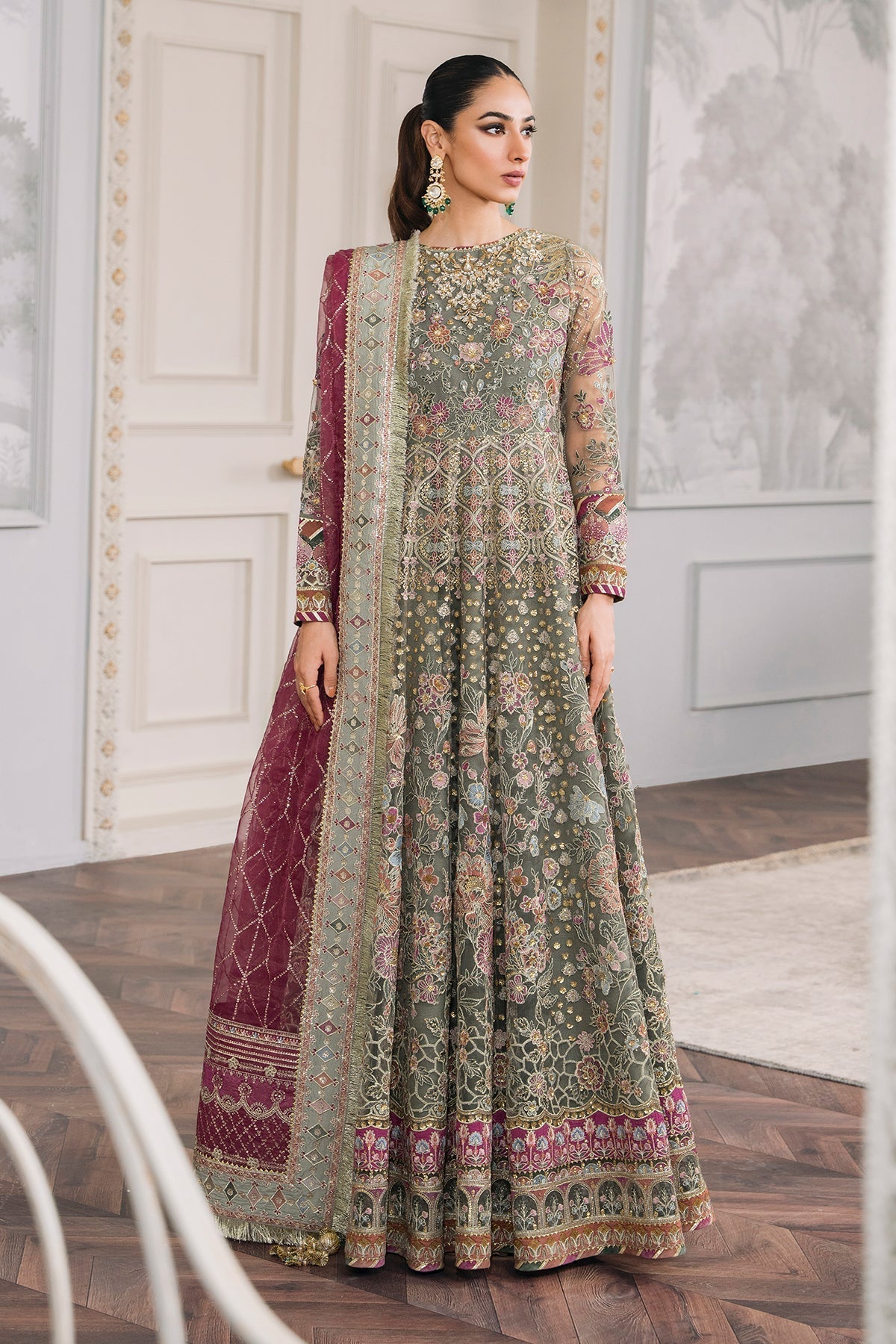 EMBROIDERED NET CH12-02 UNSTITCHED
