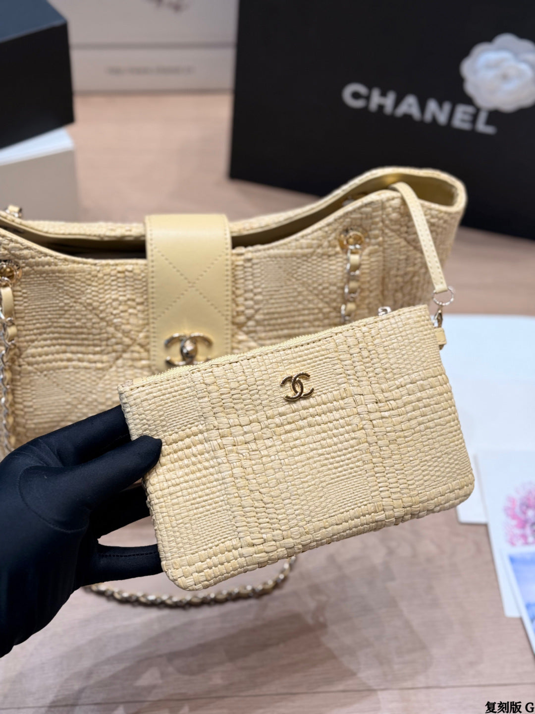 CHANEL woven mini sachet