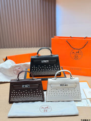 Leather version, Hermès Kelly Mini II studded bag