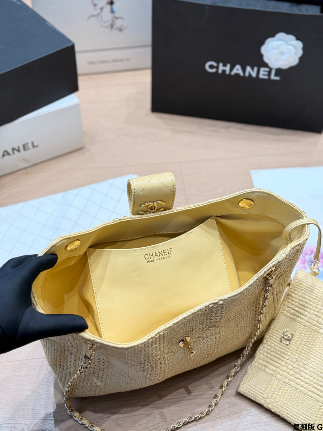CHANEL woven mini sachet