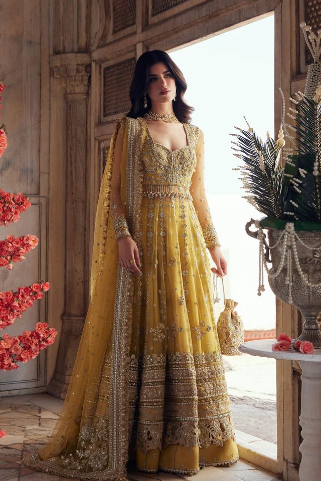 Golden Yellow Embellished Mehndi Maxi