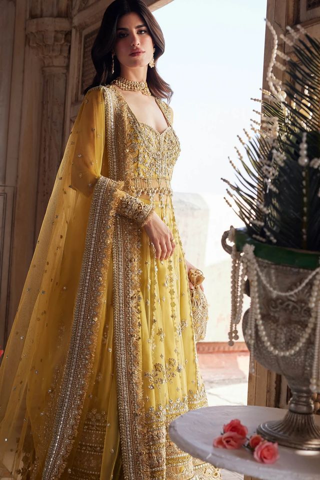 Golden Yellow Embellished Mehndi Maxi