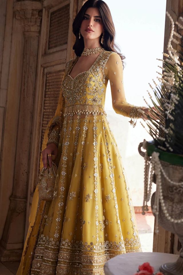 Golden Yellow Embellished Mehndi Maxi