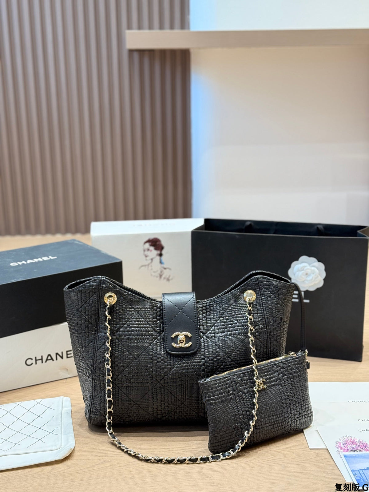 CHANEL woven mini sachet