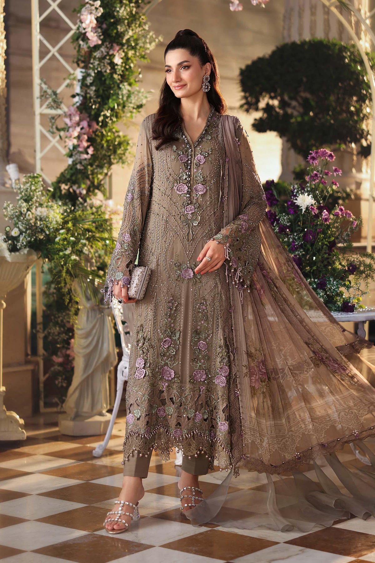 3 Piece Unstitched Embroidered Chiffon Suit