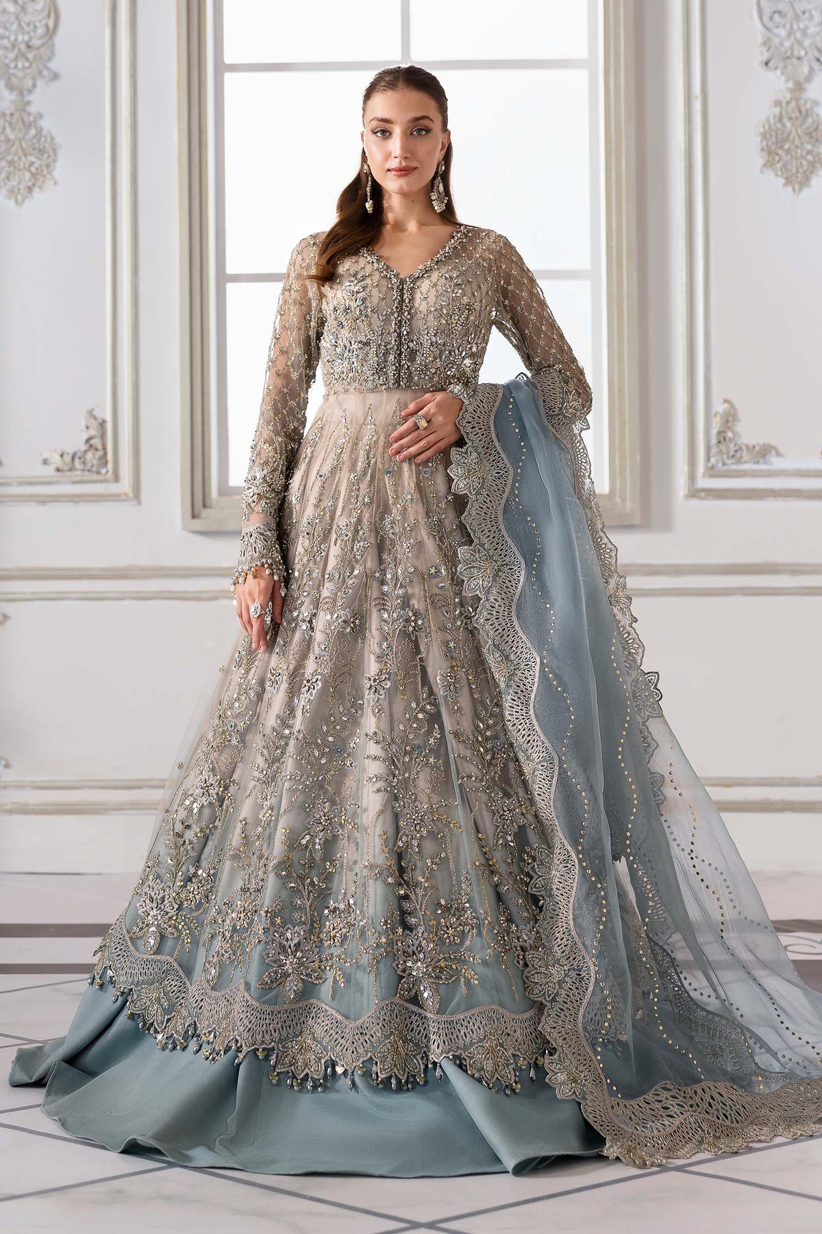 3 Piece Unstitched Embroidered Net Suit | BD-3002