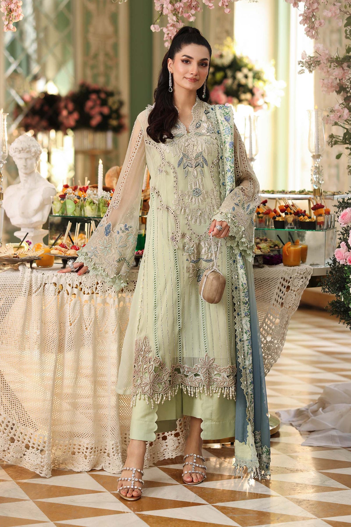 3 Piece Unstitched Embroidered Chiffon Suit