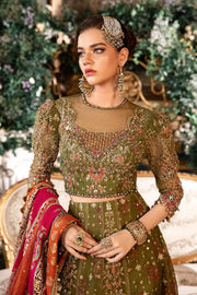 Maria B - 3 Piece Unstitched Embroidered Organza Suit - BD-2906-Olive Green