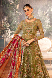 Maria B - 3 Piece Unstitched Embroidered Organza Suit - BD-2906-Olive Green