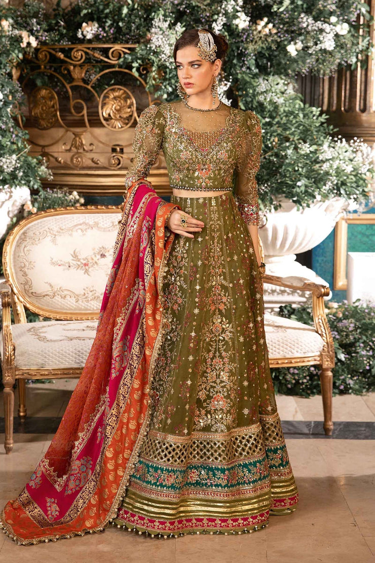 Maria B - 3 Piece Unstitched Embroidered Organza Suit - BD-2906-Olive Green