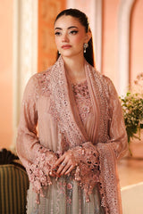 Boorban | Pink-Grey Embroidered Chiffon 3-Piece
