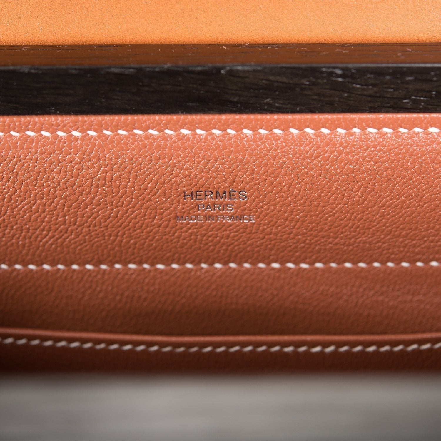 Hermes Fauve Barenia and Natural Wood "Kelly Wood" 22cm Palladium Hardware