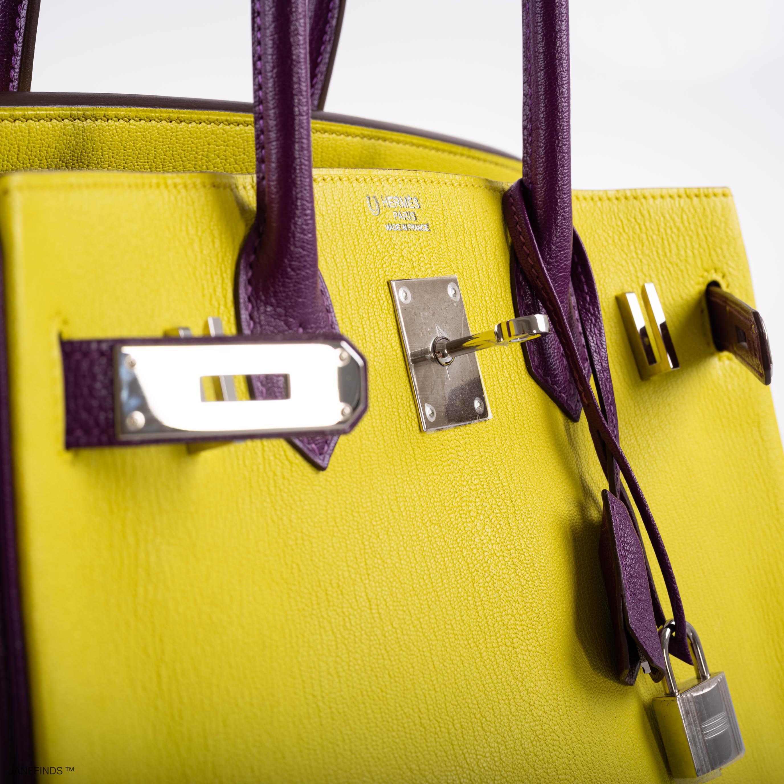 Hermes HSS Birkin 30 Lime & Anemone Chevre leather Gold Hardware - 2014, R Square