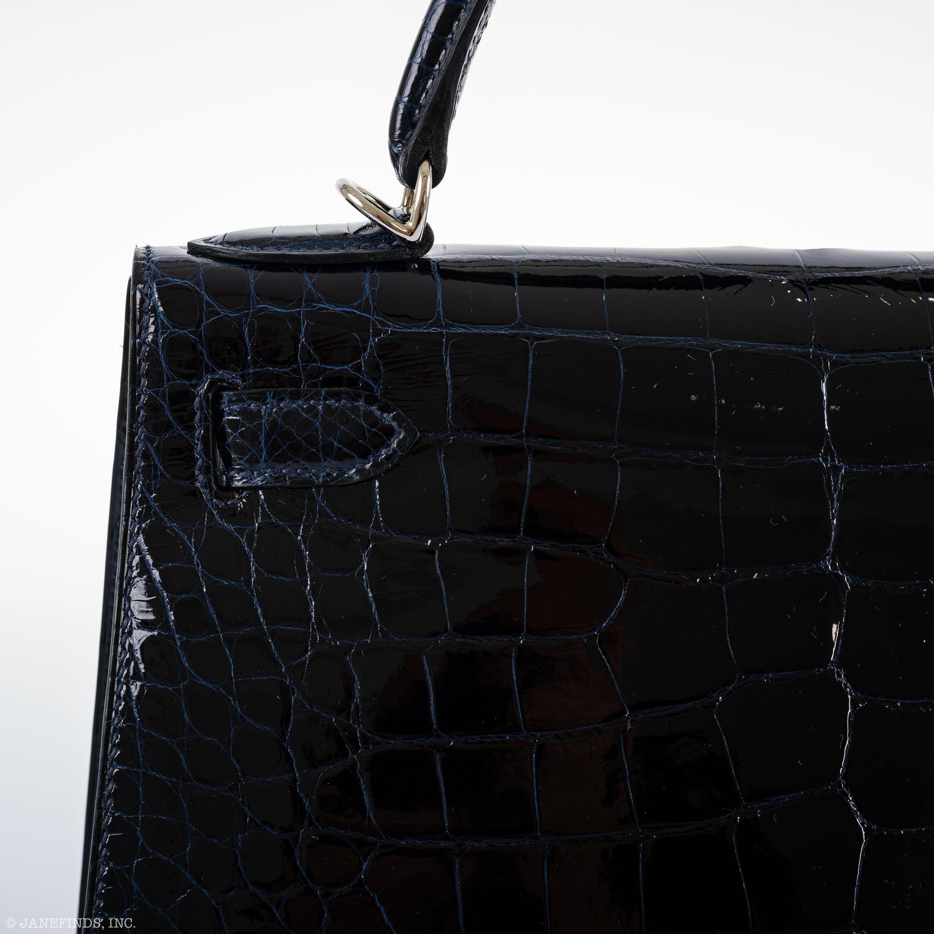 Hermes Kelly 28 Sellier Verso Blue Marine Nilo Crocodile & Rose Scheherazade Palladium Hardware - 2019, D