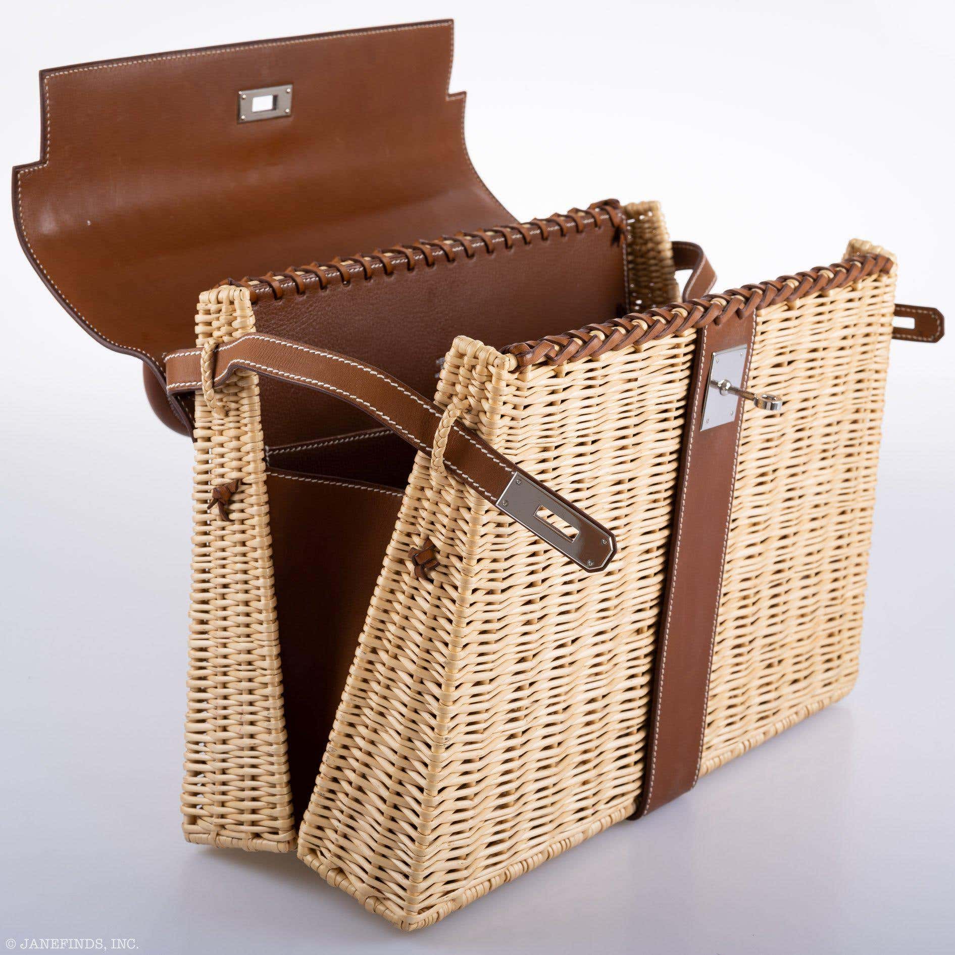 Hermes Kelly 35 Picnic, Wicker & Barenia leather Palladium Hardware - 2018, C