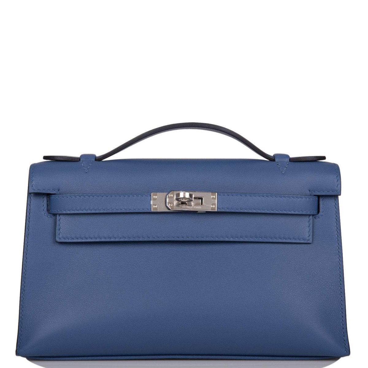 Hermes Kelly Pochette Blue Brighton Swift Palladium Hardware