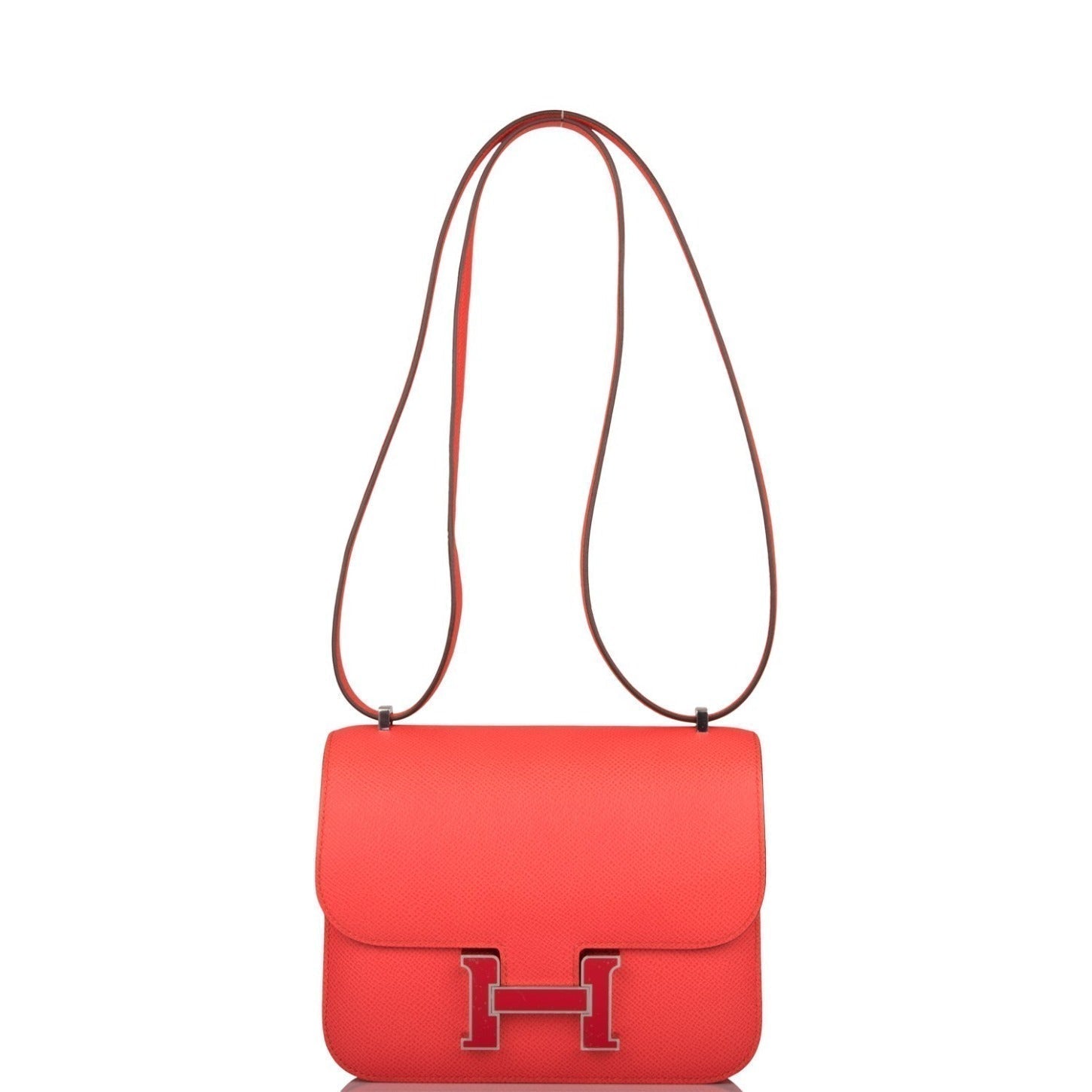Hermes Rose Enamel Mini Constance 18cm Texas Epsom and Rouge de Coeur Palladium Hardware