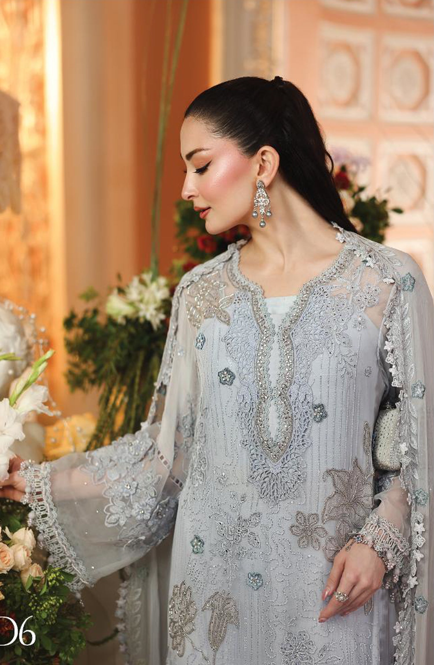 Boorban Chiffons | Powder Blue Embroidered Chiffon 3-Piece