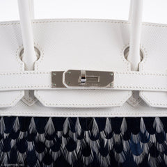 Vintage Hermes Birkin 30 White Epsom with Custom Feather Panel & Palladium Hardware - 2010, N Square