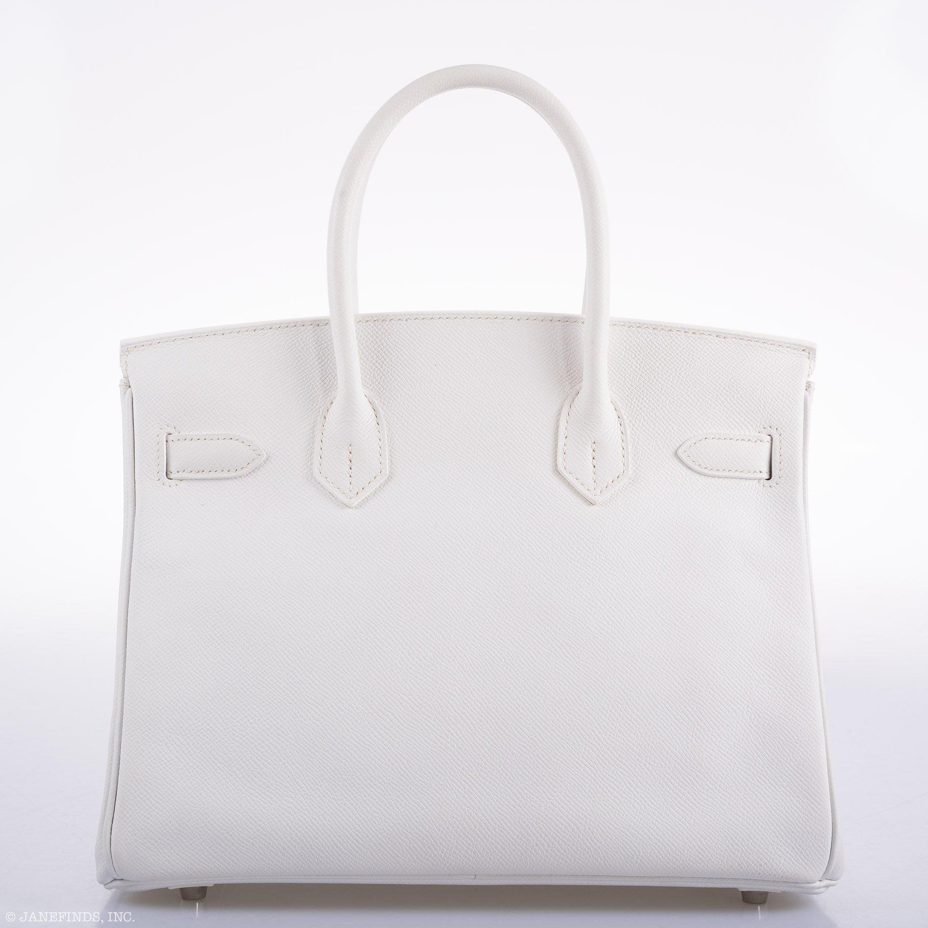Vintage Hermes Birkin 30 White Epsom with Custom Feather Panel & Palladium Hardware - 2010, N Square