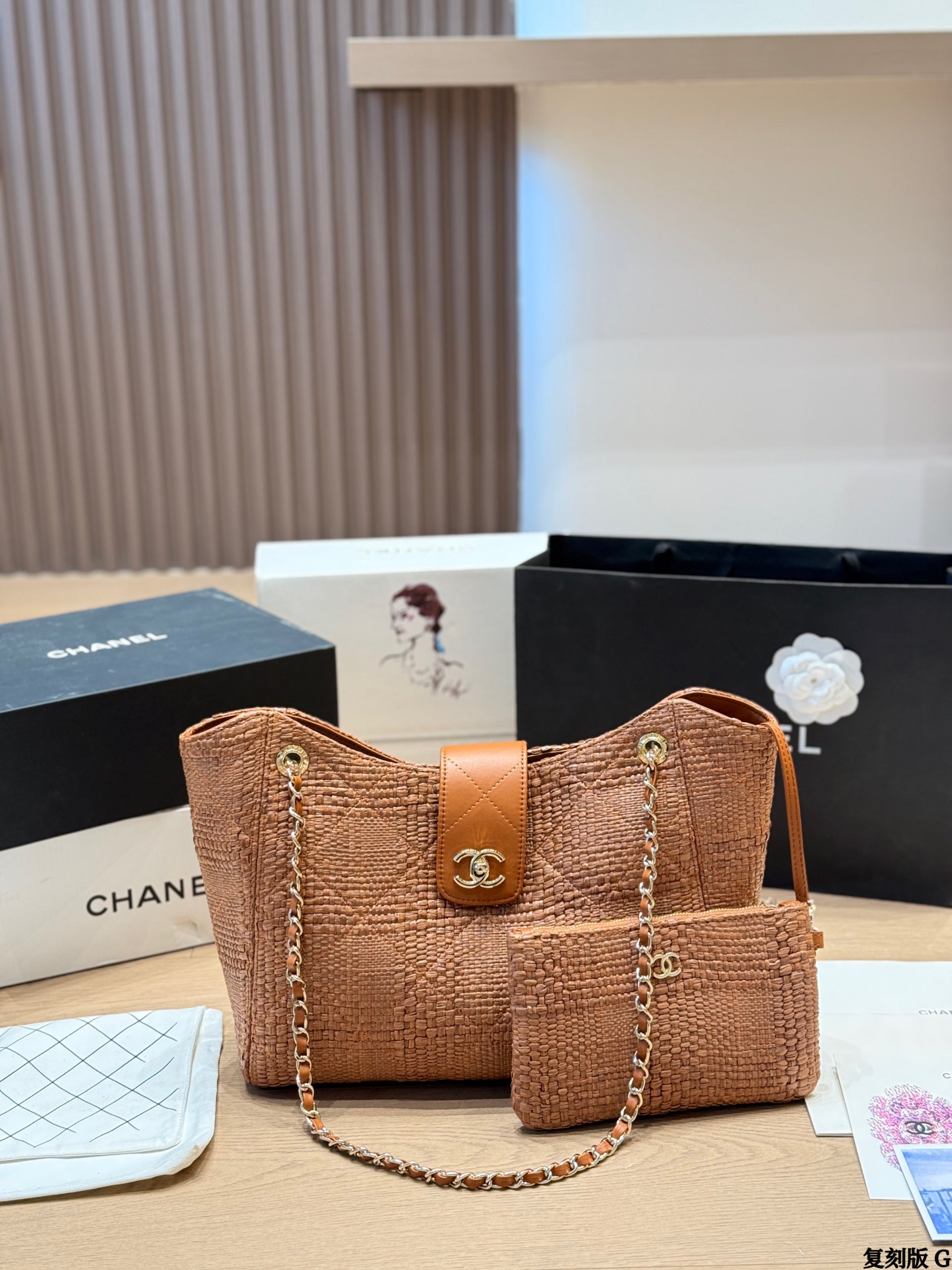 CHANEL woven mini sachet