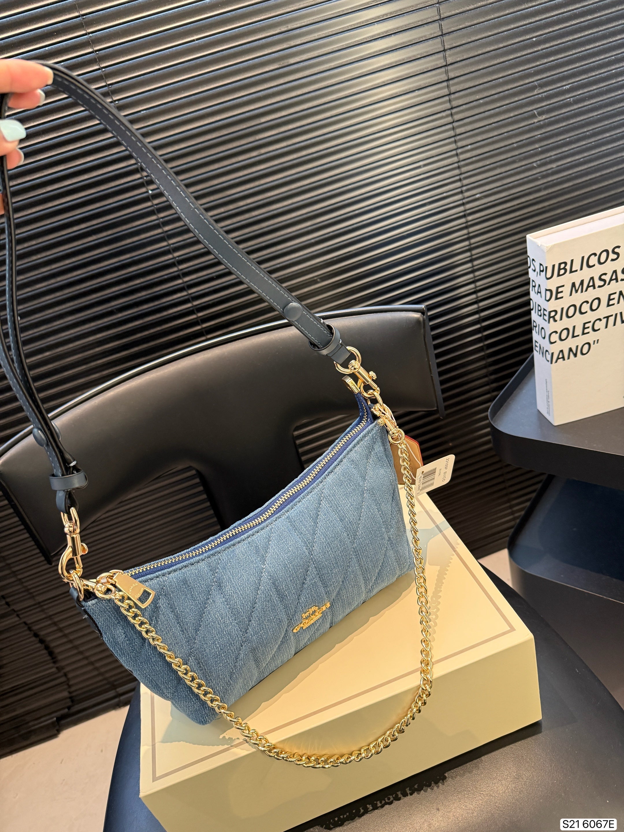 Coach blue chain crossbody bag with folding box