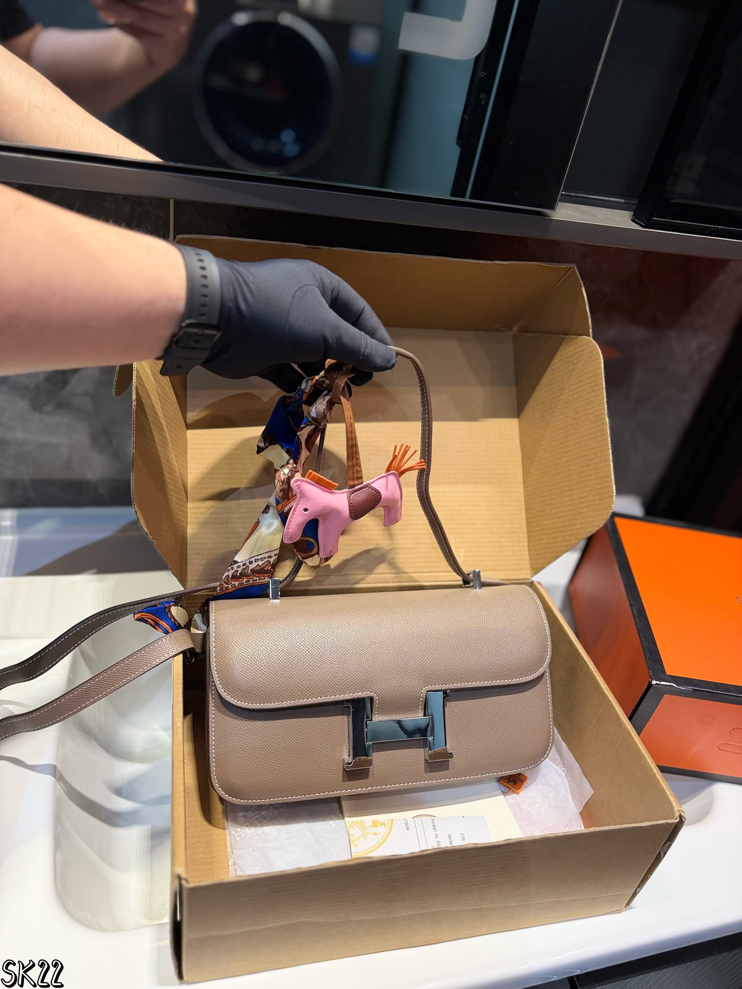 Hermes leather stewardess bag