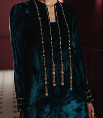 Teal Velvet Kaftan Dress – Pakistani Designer Formal Wear