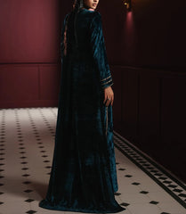 Teal Velvet Kaftan Dress – Pakistani Designer Formal Wear