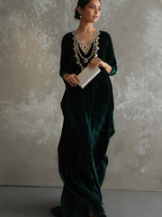 Emerald Velvet Embellished Kaftan – Pakistani Formal Wear